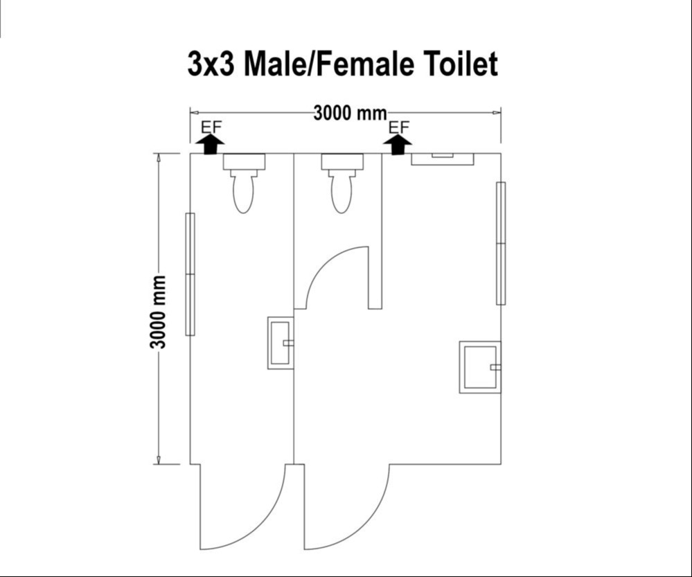 3x3 m/f toilet